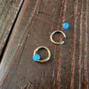14K Gold Hoop Earrings with Blue Opal Accent